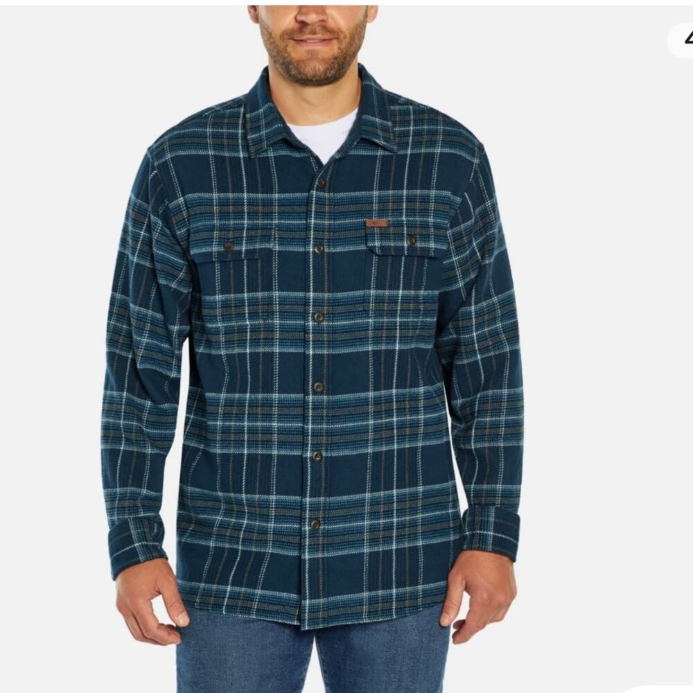 NWT Orvis Mens Flannel Button Down Shacket Shirt Heavyweight Pockets Blue Medium